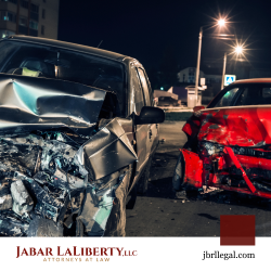 Two heavily damaged cars after a rear-end accident in Portland, ME