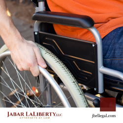 Personal injury victim sitting in wheelchair
